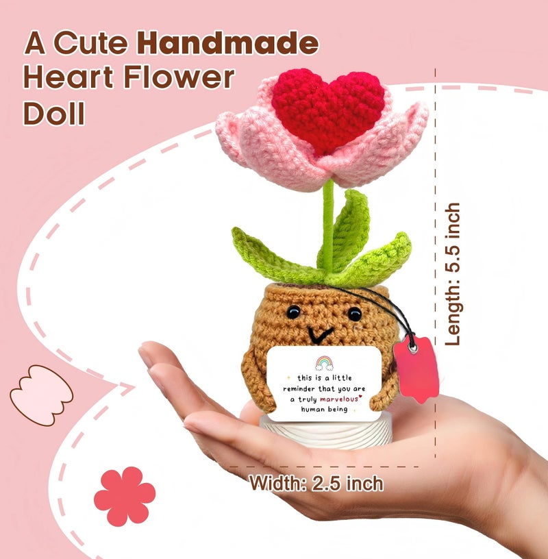 Mordely Handmade Positive Heart Flower Crochet - This is A Little Reminder - Inspirational Gift for Women - Thank You, Appreciation, Positive Gift for Teacher, Mom, Friend, Coworker - Knitted Decor - Image 2